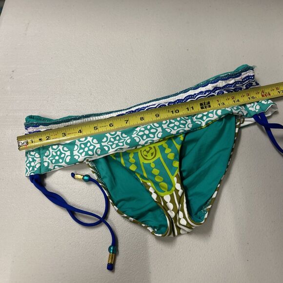 Trina Turk Bikini Bottom Ruching Tassel Size 8 Green Wave Blue Multi Color - Picture 8 of 9